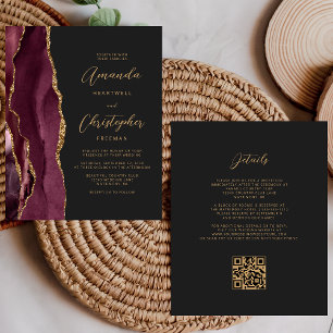 Papier Mariage Code QR Sombre Agate Or Budget Bourgogne