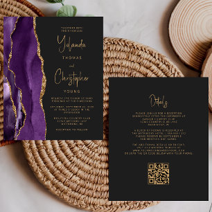 Papier Mariage Code QR Sombre Agate Or Pourpre Budget