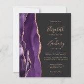 Papier Mariage Code QR Sombre Agate Violet Or Rose Budget (Devant)