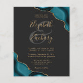 Papier Mariage Code QR Sombre Coins Agate Turquoise Écono (Devant)