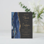 Papier Mariage Code QR Sombre Or Bleu Nuit Agate Budget (Debout devant)
