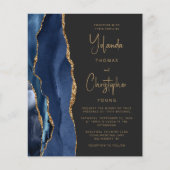 Papier Mariage Code QR Sombre Or Bleu Nuit Agate Budget (Devant)