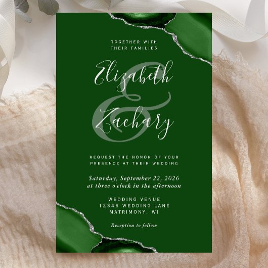 Papier Mariage Coins de Budget Vert Argent Agate