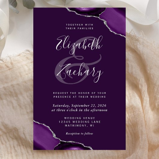 Papier Mariage Coins Profonds Violet Agate de Purple Deep