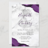 Papier Mariage Coins Violets Argent Agate Marbre (Devant)