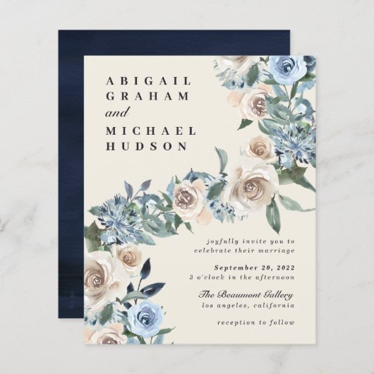 Papier Mariage d'aquarelle bleu crème d'automne Budget (Devant / Derrière)