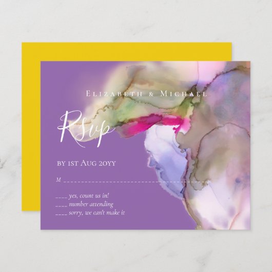 Papier MARIAGE d'aquarelle BUDGET Abstrait pourpre rsvp (Devant / Derrière)
