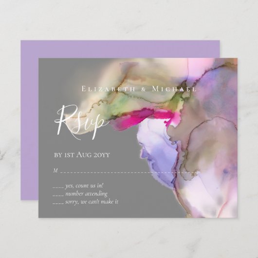 Papier MARIAGE d'aquarelle BUDGET Abstrait pourpre rsvp (Devant / Derrière)