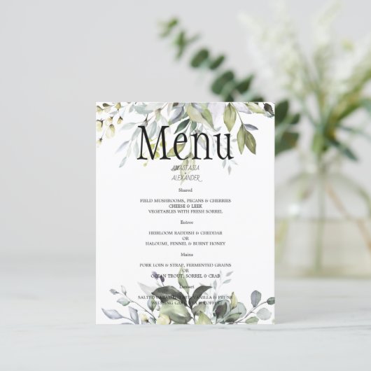 Papier Mariage d'aquarelle Budget Greenery MENU. (Debout devant)
