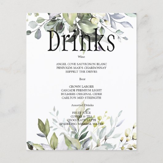 Papier Mariage d'aquarelle Budget Greenery MENU. (Dos)