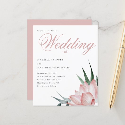 Papier Mariage d'aquarelle florale rose budget (Devant/Arrière en situation)