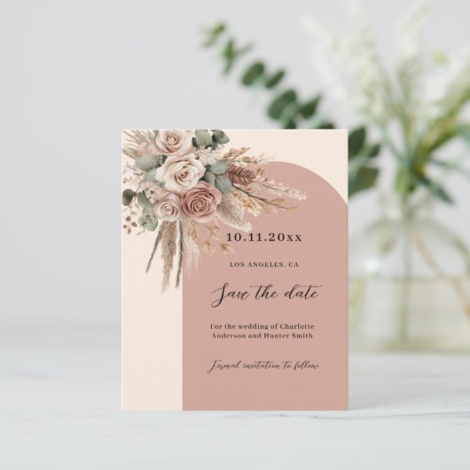 Papier Mariage d'arc rose beige taupe Enregistrer la date (Debout devant)