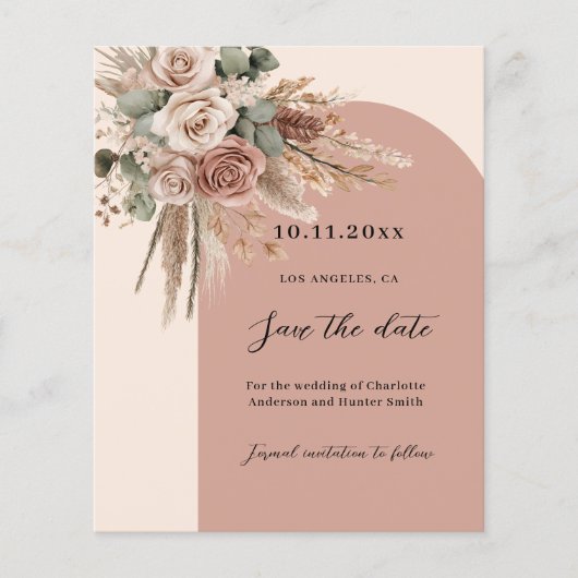 Papier Mariage d'arc rose beige taupe Enregistrer la date (Devant)