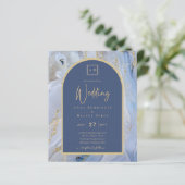 Papier Mariage d'arche en marbre moderne bleu or (Debout devant)