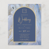 Papier Mariage d'arche en marbre moderne bleu or (Devant)