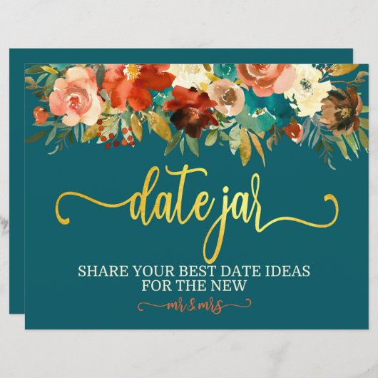 Papier Mariage Date Jar Signal - Mariage Turquoise et ora (Devant / Derrière)