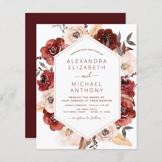 Papier Mariage de automne Budget Burnt Orange Floral (Devant / Derrière)