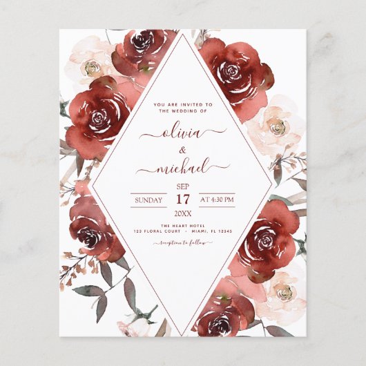 Papier Mariage de automne Budget Burnt Orange Floral (Devant)