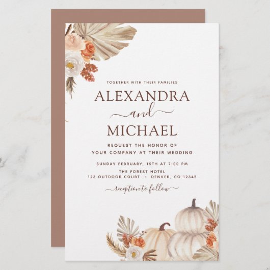 Papier Mariage de automne budget Citrouille Pampas Grass (Devant / Derrière)