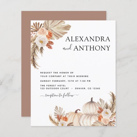 Papier Mariage de automne budget Citrouilles Pampas Grass (Devant / Derrière)