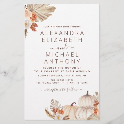 Papier Mariage de automne Budget Pampas Grass Terracotta (Devant)