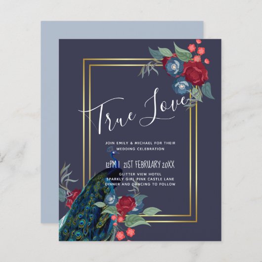 Papier Mariage de automne d'hiver Peacock Blue Burgundy (Devant / Derrière)