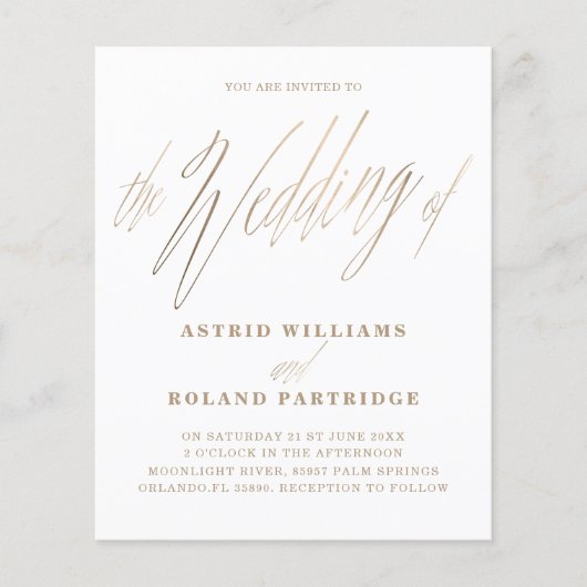 Papier Mariage de budget blanc et or simple Script (Devant)