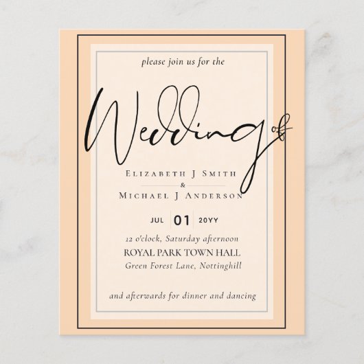 Papier Mariage de budget de typographie de script couleur (Devant)