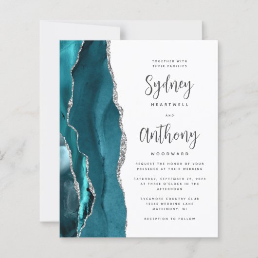 Papier Mariage de calligraphie argate Turquoise Budget (Devant)