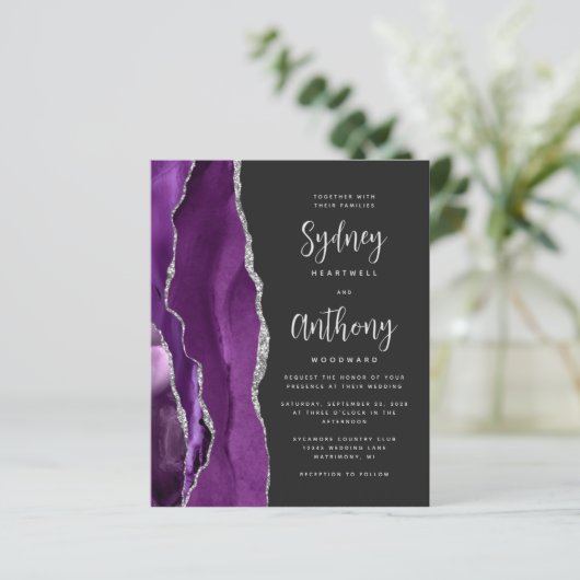 Papier Mariage de calligraphie d'agate d'argent violet bu (Debout devant)
