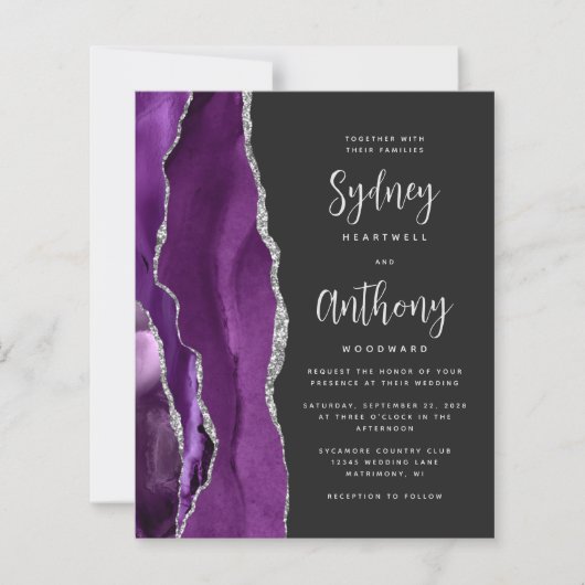 Papier Mariage de calligraphie d'agate d'argent violet bu (Devant)