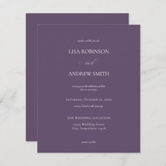 Papier Mariage de calligraphie de prune violette budgétai (Devant / Derrière)
