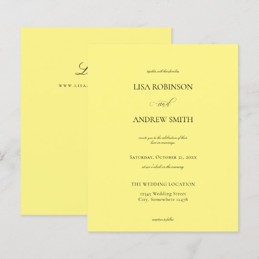Papier Mariage de calligraphie jaune budget (Devant / Derrière)