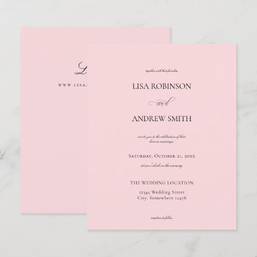 Papier Mariage de calligraphie rose pâle Budget (Devant / Derrière)