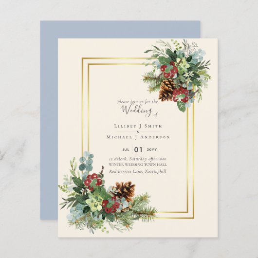 Papier MARIAGE de chardon bleu hiver BUDGET (Devant / Derrière)