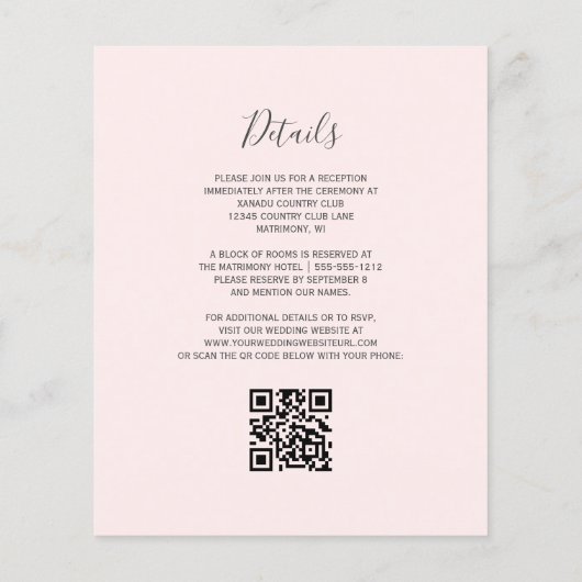 Papier Mariage de code QR Blush Gold Agush Budget (Dos)