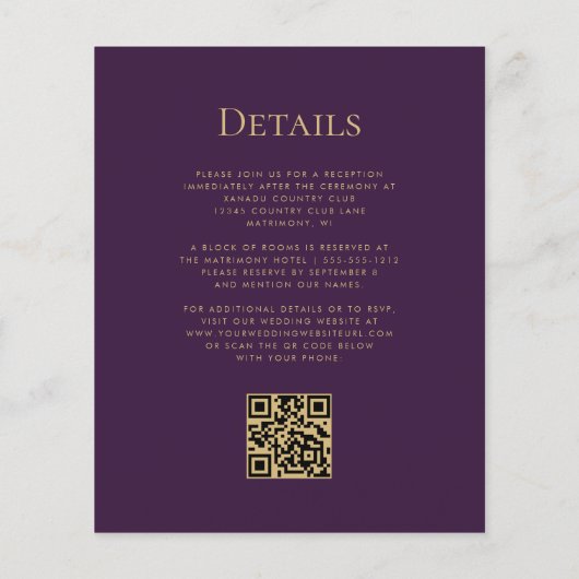Papier Mariage de code QR couleur bleu violet budgétaire (Dos)