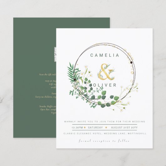 Papier MARIAGE de code QR de couronne verte tout-en-1 BUD (Devant / Derrière)