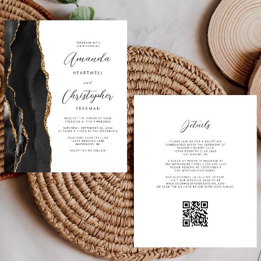Papier Mariage de code QR de l'Agate Black Gold Budget