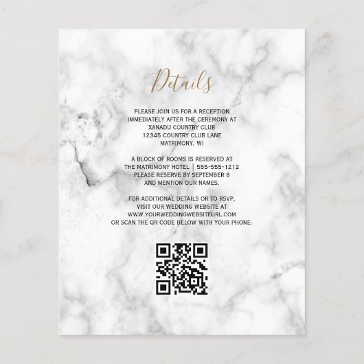 Papier Mariage de code QR du marbre d'âge or violet budge (Dos)