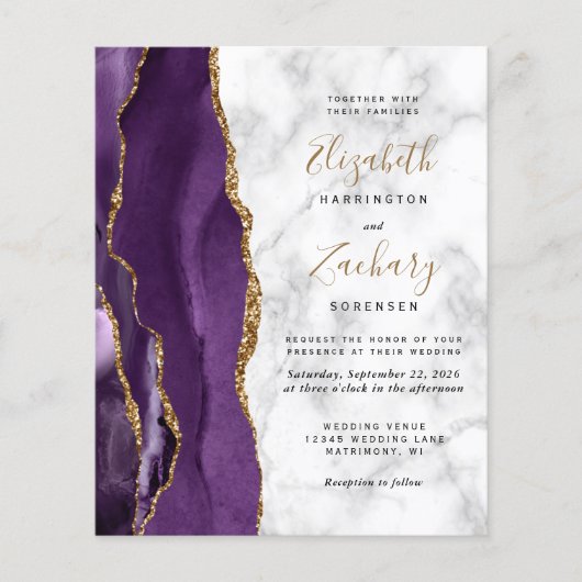Papier Mariage de code QR du marbre d'âge or violet budge (Devant)