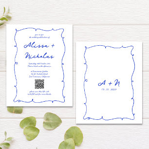 Papier Mariage de code QR du monogramme bleu budget