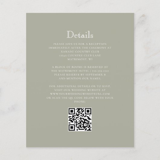 Papier Mariage de code QR du monogramme vert de l'échelle (Dos)