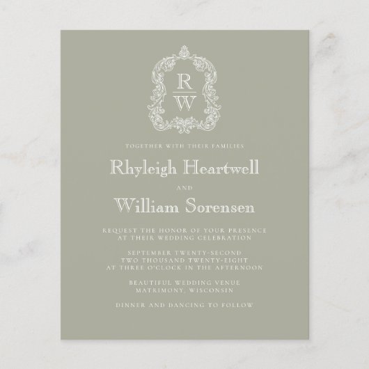 Papier Mariage de code QR du monogramme vert de l'échelle (Devant)