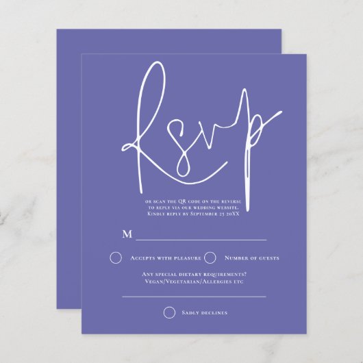 Papier Mariage de code QR du script budgétaire bleu RSVP (Devant / Derrière)
