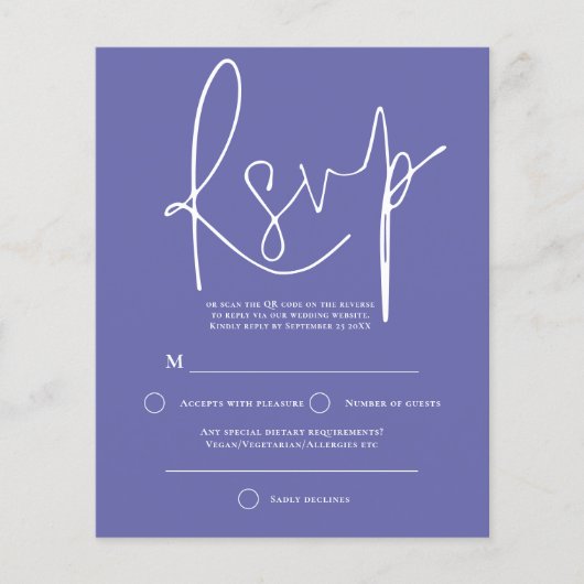 Papier Mariage de code QR du script budgétaire bleu RSVP (Devant)
