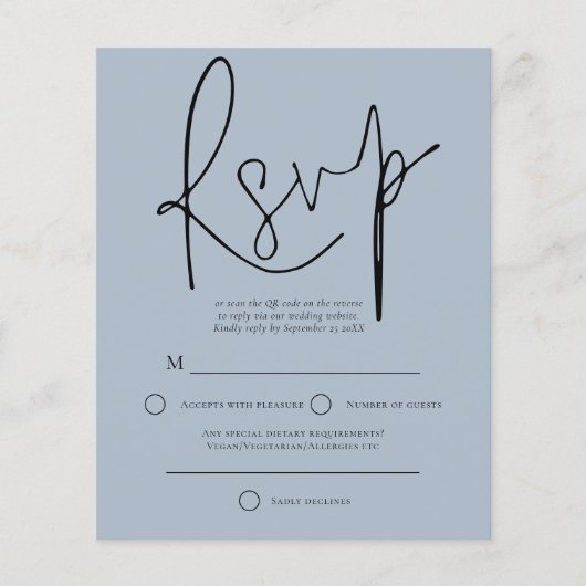 Papier Mariage de code QR du script budgétaire Dusty Blue (Devant)