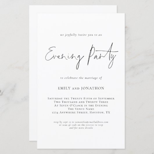 Papier Mariage de code QR du script budgétaire Invitation (Devant / Derrière)