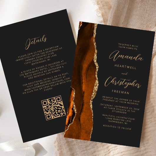 Papier Mariage de code QR foncé de l'âge or rouille budgé