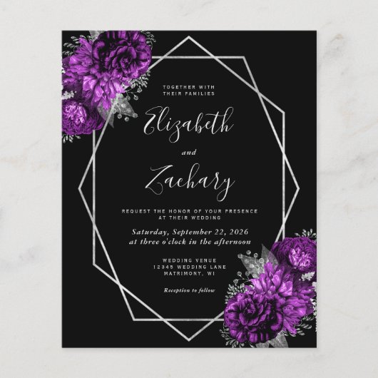 Papier Mariage de code QR noir couleur argent violet budg (Devant)